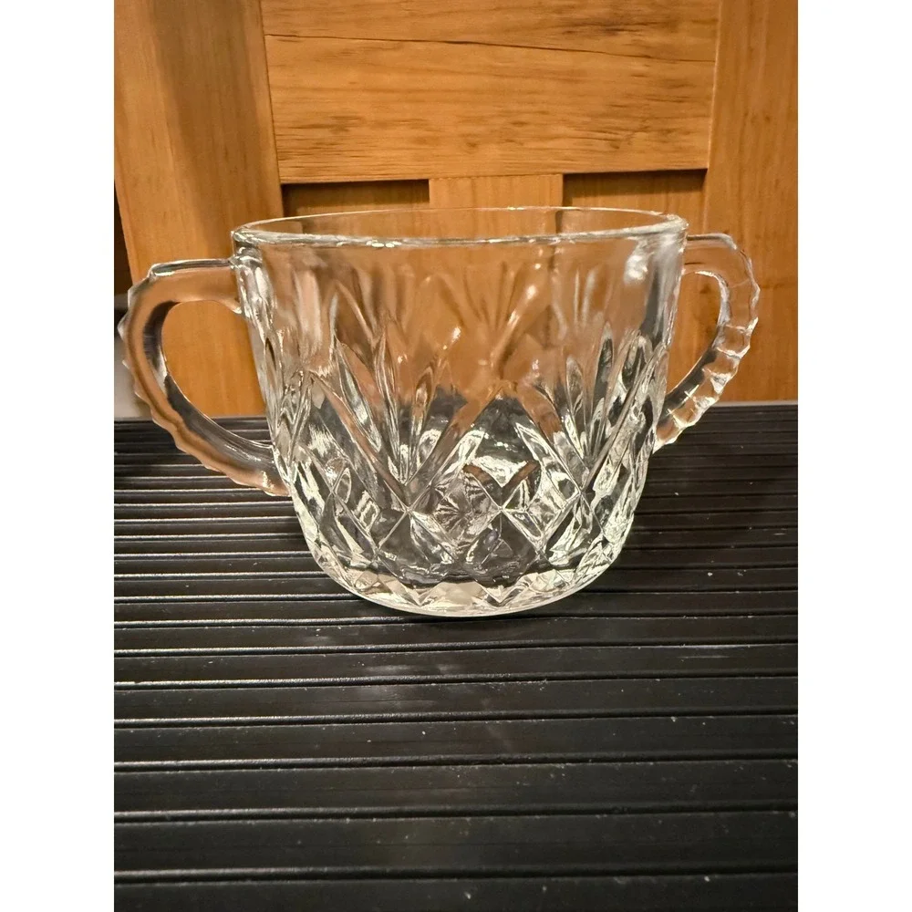 Vintage Anchor Hocking Pressed Glass  EAPC Open Sugar Bowl Diamond‎ Point Fan